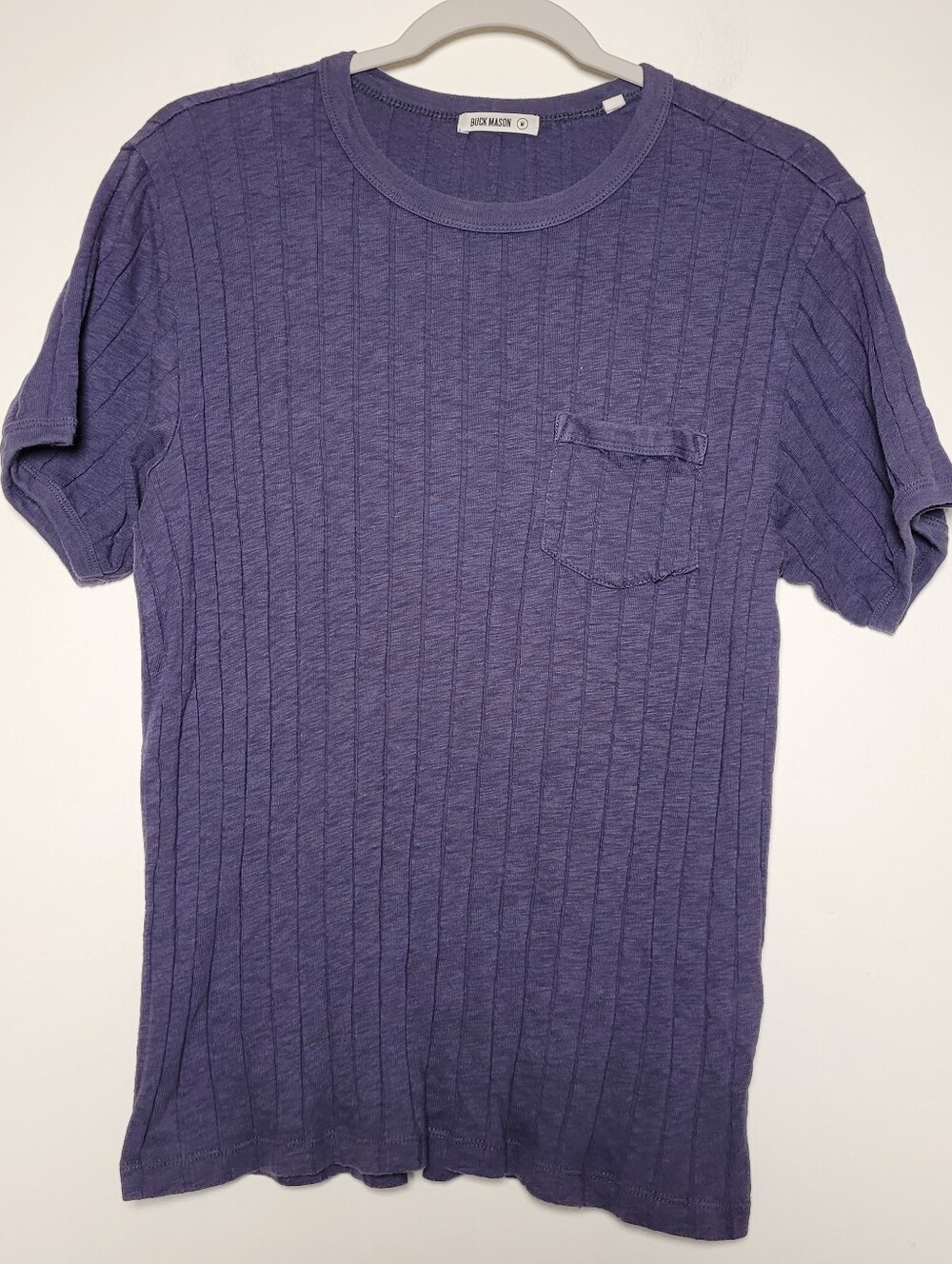Buck Mason Purple Blue Ribbed Short-Sleeve Pocket Tee Medium Stretch Casual